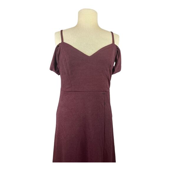 Birdy Grey Cold Shoulder Floor Length Crepe Dress in‎ Cabernet L (Dev) NWT - Picture 4 of 14